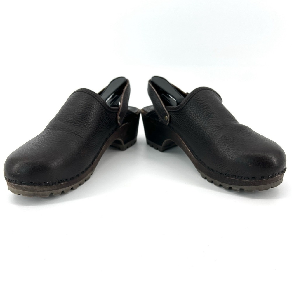 Eddie Bauer Womens Leather Clogs Size 8 Brown Chunky Wood Heel Comfort Y2K Mules - Picture 10 of 11